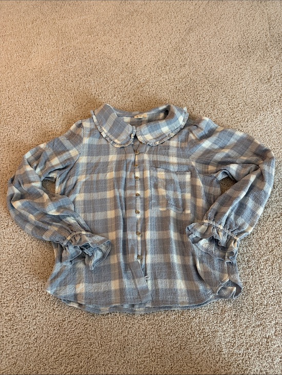 Pilcro Tops - Pilcro Blue and Cream Plaid Button-Up Top with Peter Pan Collar
